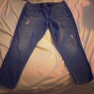 Blue cropped jeans- blue lined striped